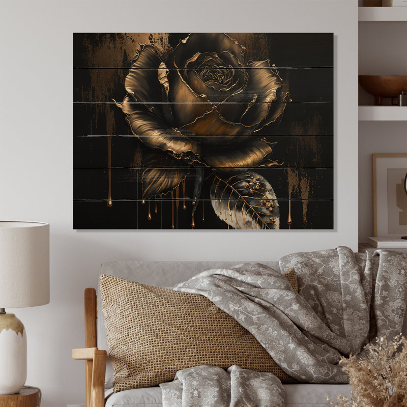 Alonia noir et rose doré III - impression sans cadre sur bois, H 34 po x l 44 po x P 1,5 po