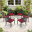 Chaise de patio en fonte d'aluminium avec coussins rouges (ensemble de 6)-130624068