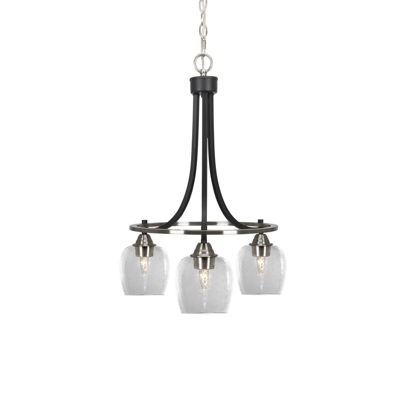 Paramount 3 Light Downlight Chandelier Shown With 6" Glass, Matte Black/Brushed Nickel