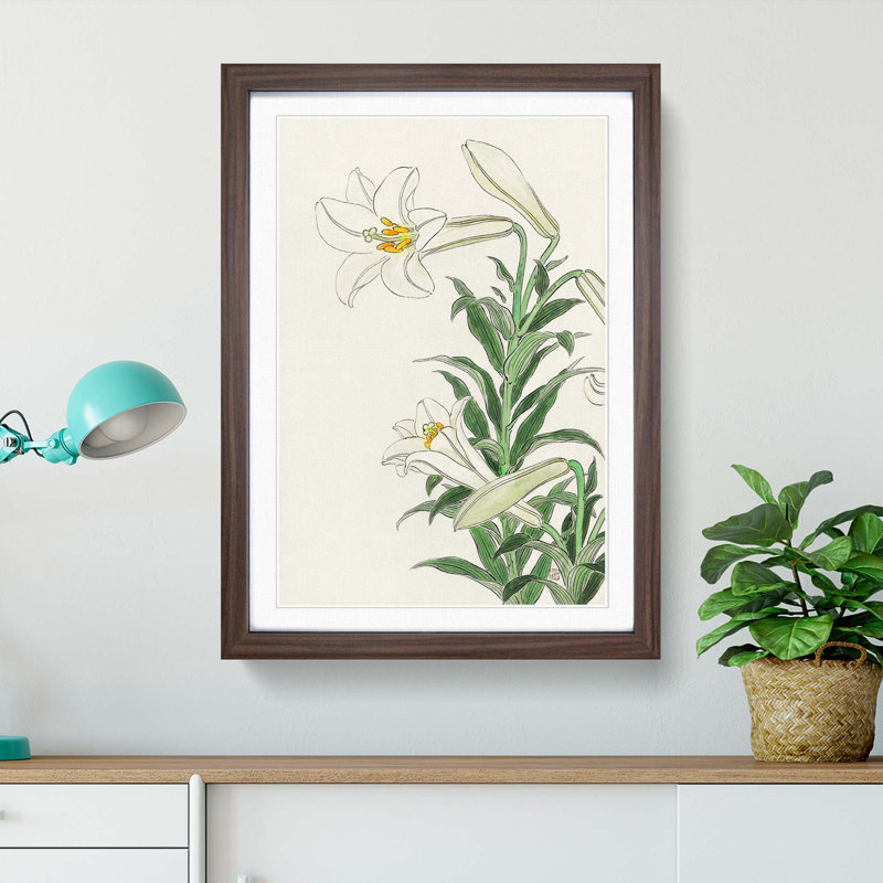 Lilies by Ohara Koson - Picture Frame Painting Print, 48cm H x 36cm W x 2cm D, Walnut Framed