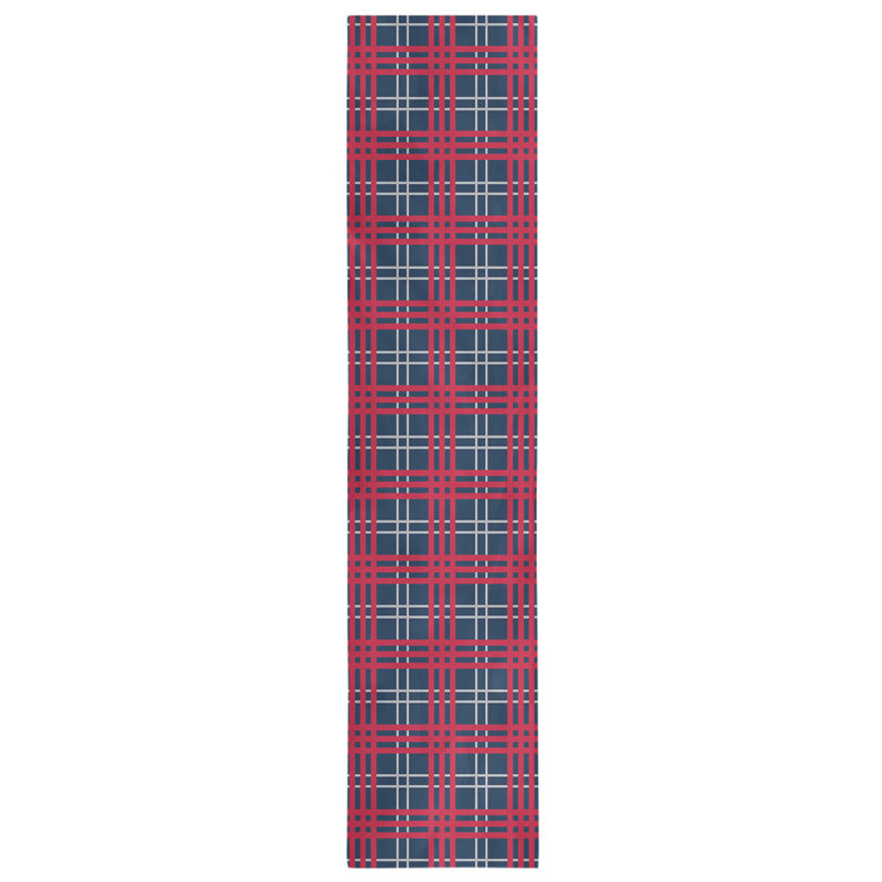 Paid Polyester Table Runner, 90" L x 16" W, Nautical Blue/New Century Silver/Red