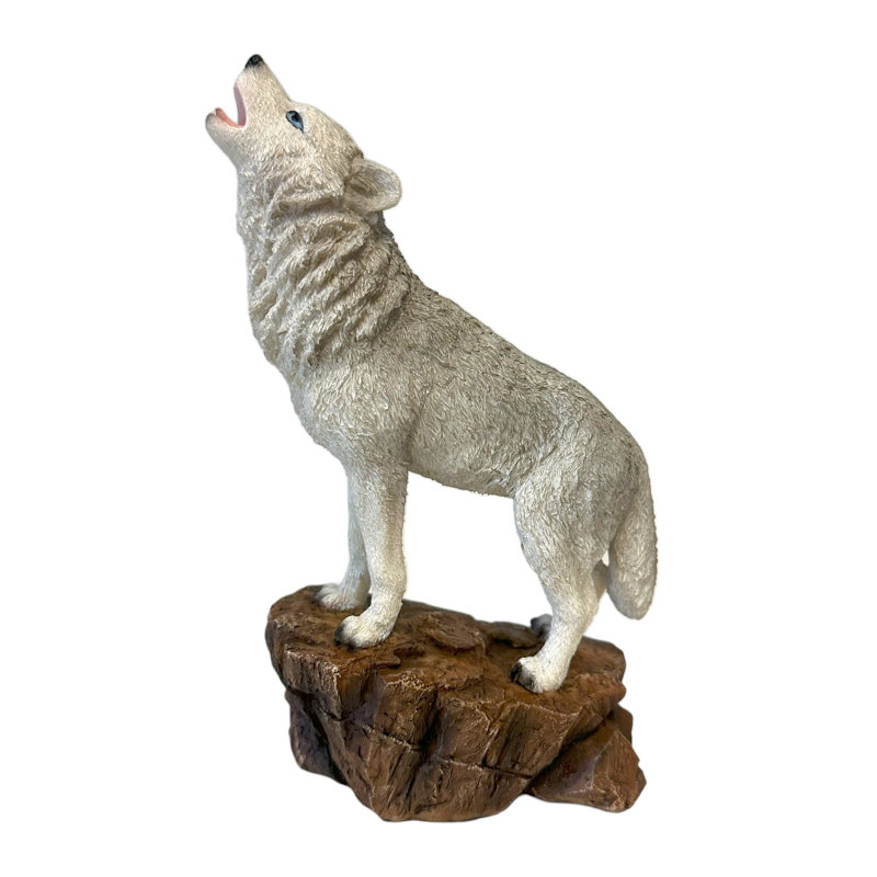 Polyresin Howling Grey Wolf Woodland Forest Rustic Cabin Lodge Statue Freestanding Tabletop Figurine