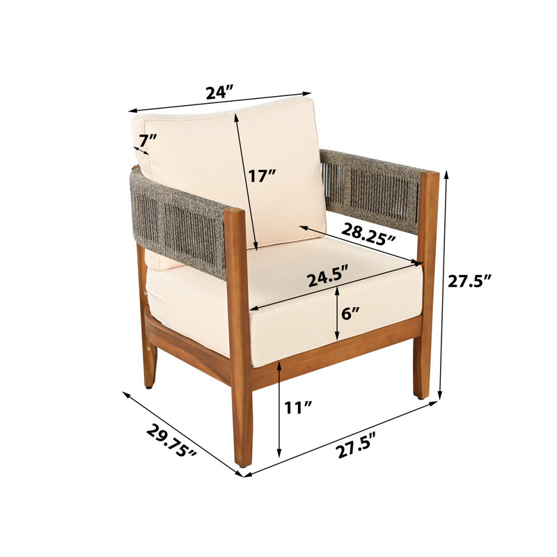 Ensemble de conversation d'extérieur en bois d'acacia 5 pièces avec corde et coussins Raniel