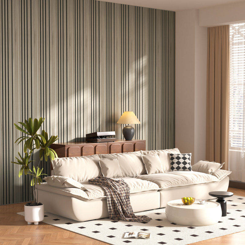 8-Piece 23.6" x 23.6" 3D Acoustic Wood Slat Wall Panels, Sound Absorbing Decorative Panels for Interior Walls, Natural
