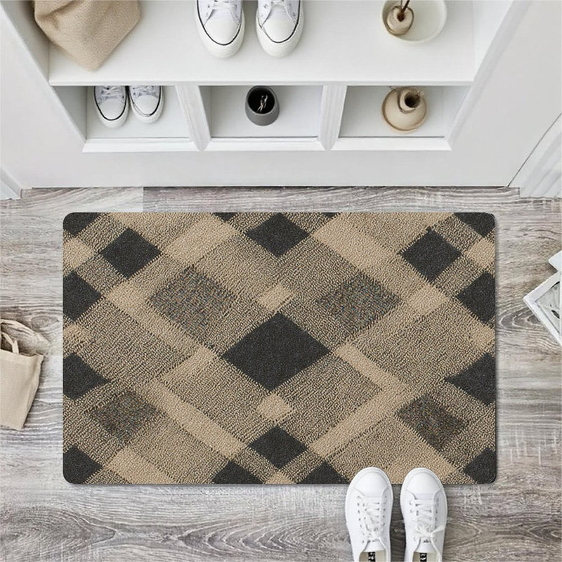 Geometric Diamond Check Doormat for Outdoor and Indoor, 36 x 24 inch