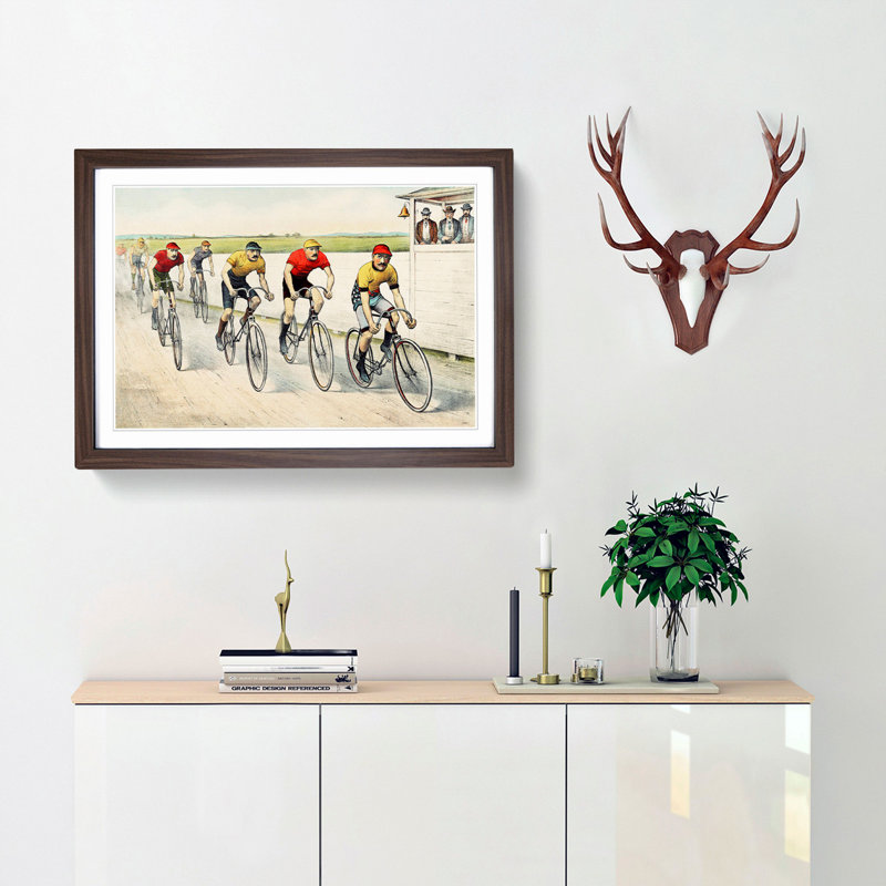 Bicycle Race by John Cameron - Framed Print, Walnut Framed, 45cm H x 63cm W x 2cm D