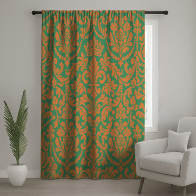 Rideaux orange et vert damas