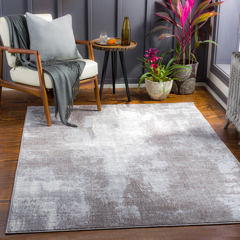 Grey Modern Shaggy Rug, Abstract Anti Slip Easy to Clean Rug For Living Room, Dining Room, Bedroom, Kitchen