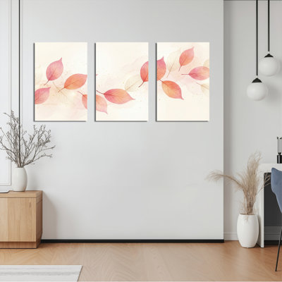 Ensemble de 3 tableaux aquarelles sur toile tendue, motif de feuilles d'automne, pour la décoration du salon et de la chambre.