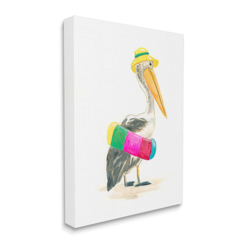 Az-945 - Pelican and Beach Tube par June Erica Vess, H 30 po x l 24 po x P 1,5 po, Estampe numérique Farmhouse