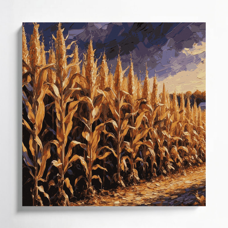 «Farm Fall Cornstalks», art mural sur toile noire, H 12 po x l 12 po