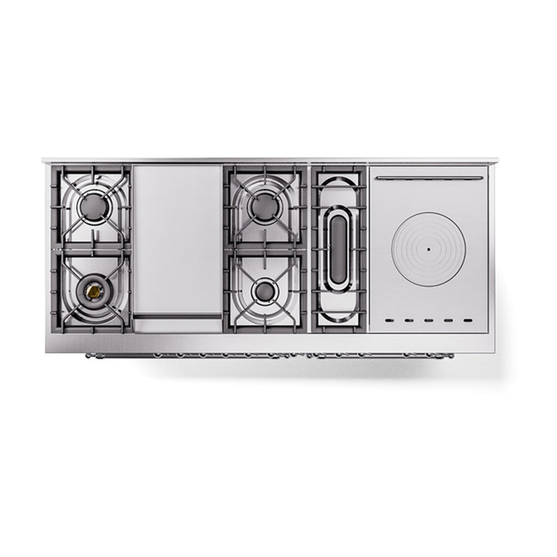 ILVE Nostalgie II Noblesse 60 in Dual Fuel Range 7 Burner, Griddle, Frenchtop, White/Chrome, Natural Gas