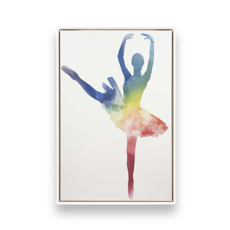 Silhouette arc-en-ciel aquarelle ballet II, Blanc opaque, H 48,75 po x l 32,75 po, Cadre flottant