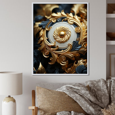 Motif d'ornement doré sur fond noir - reproduction sur toile