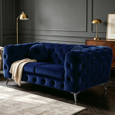 2‑Seater Blue Velvet Sofa