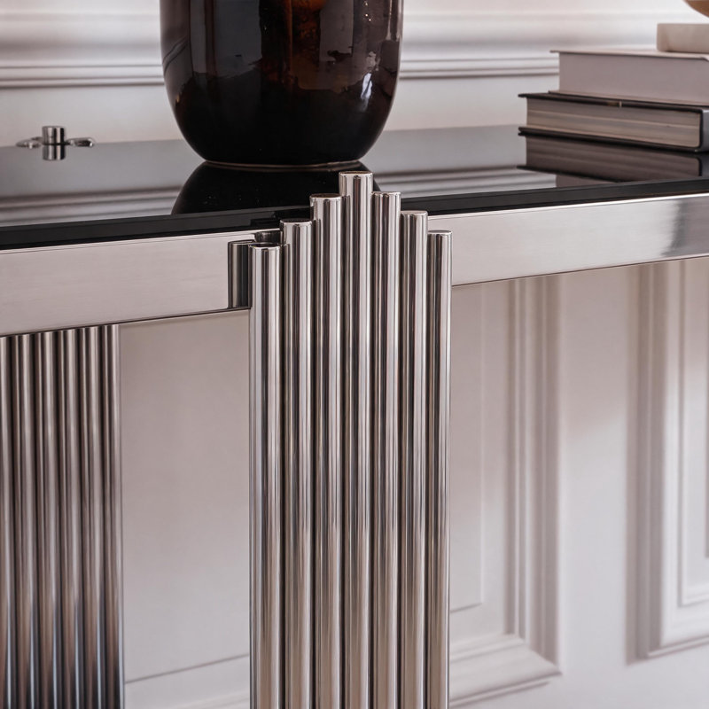 Console en miroir 55 po avec rangement à deux niveaux, Silver