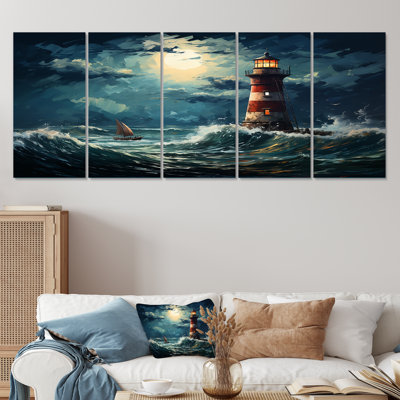 Phare de la mer orageuse I - Phares, art mural 5 pièces