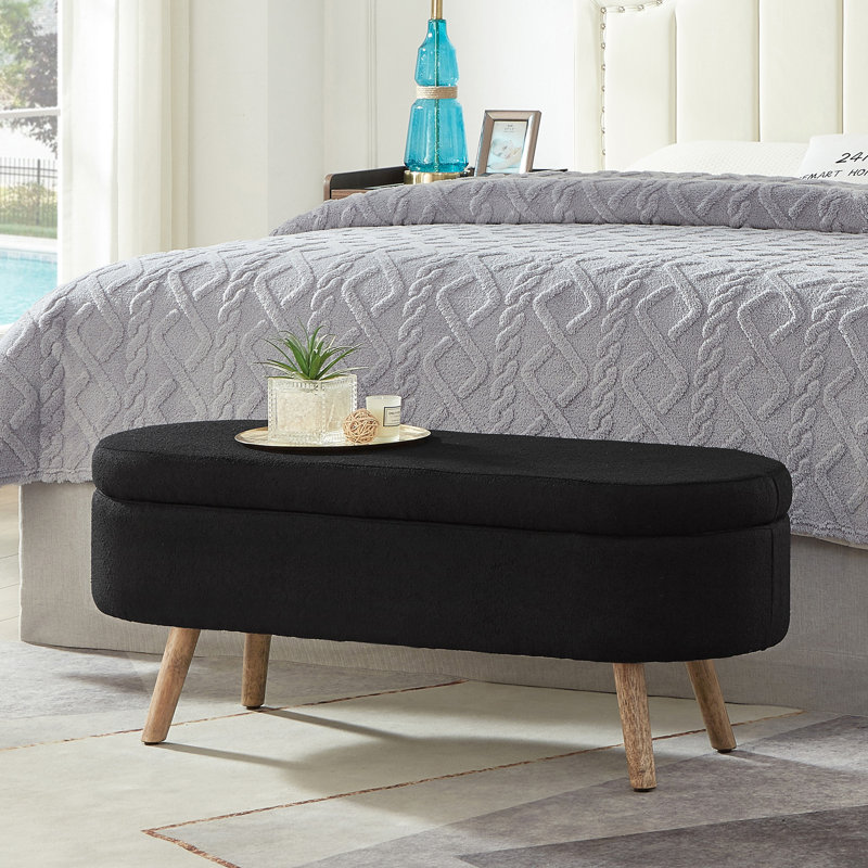 Banc de rangement avec repose-pieds ovale Luxury, Noir
