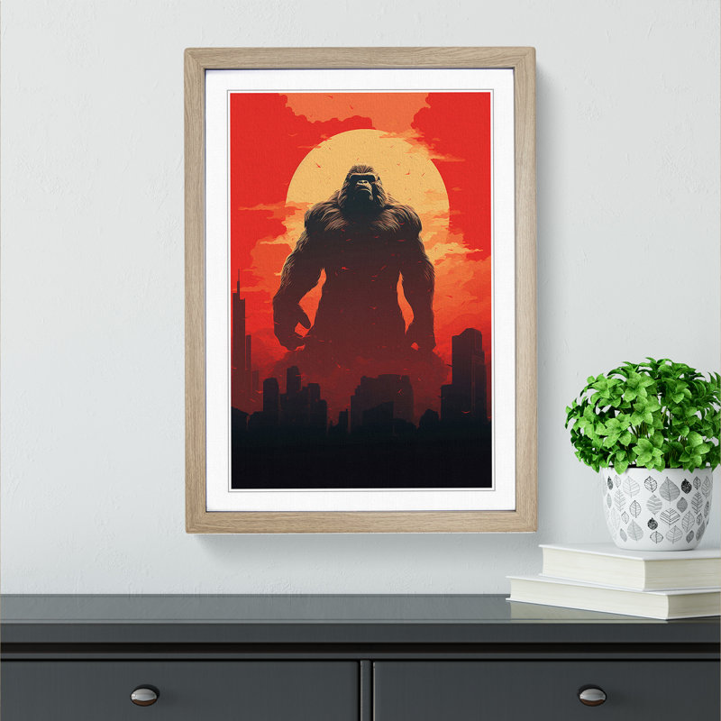 XYZ-FRM-V1223-3936 King Kong Minimalism - Single Picture Frame Print on Wood, 46cm H x 34cm W x 2cm D, Oak Framed