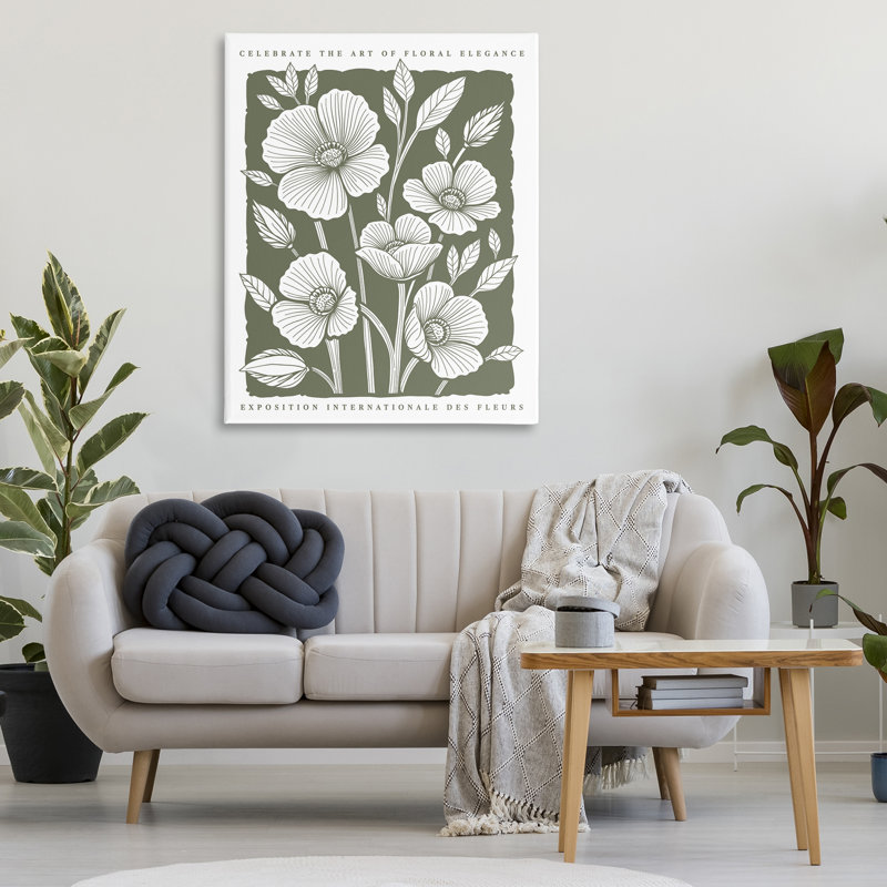 Art mural sur toile, "Moss Hued Florals", par lettré et doublé, H 48 po x l 36 po