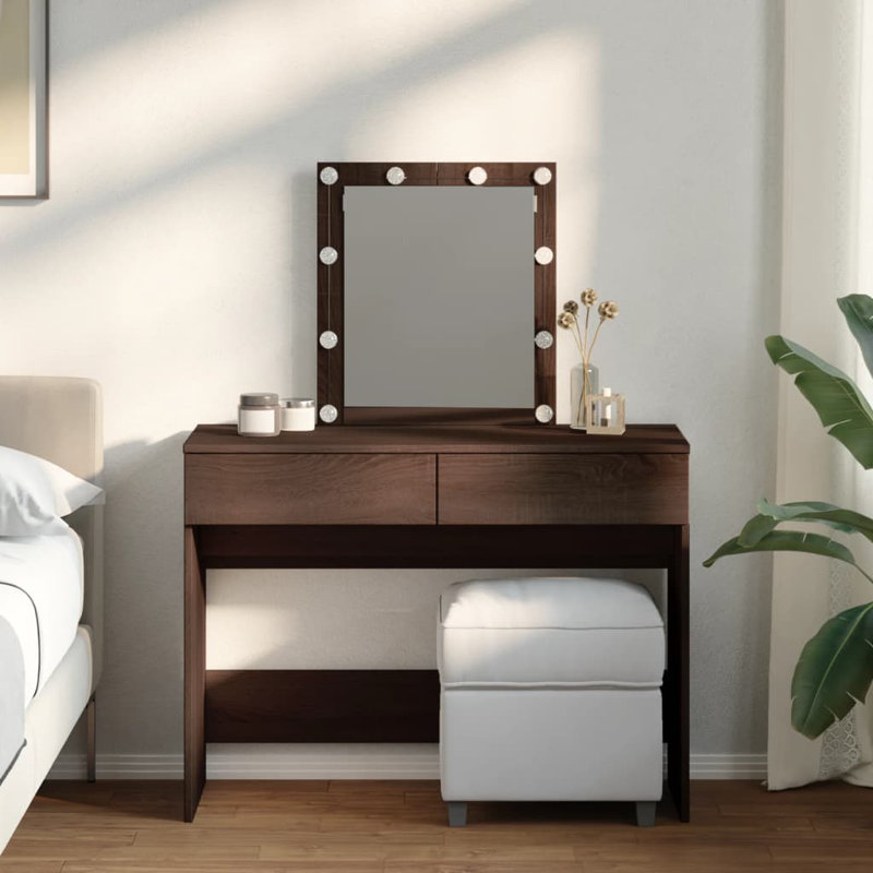 Dressing Table with Mirror, Brown Oak