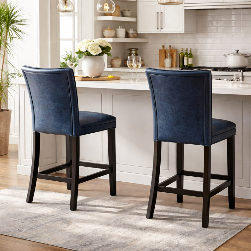 LUMERA Collection Modern Black Faux Leather Bar Stool – High Back, Cushioned Seat, Durable Wood Frame, Counter & Bar Height Seating for Kitchen, Island, Home Bar, Pub