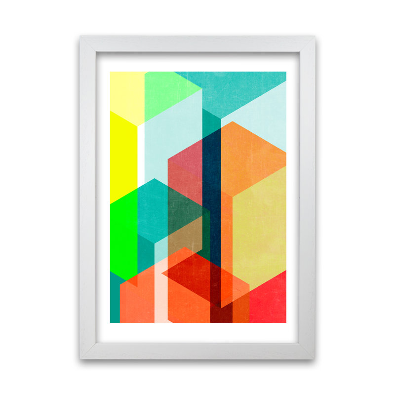 Bright Colourful Abstract B - Print, White Frame, 30cm H x 21cm W x 3cm D