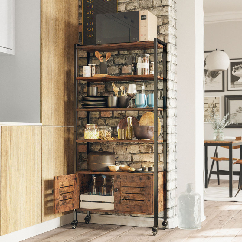 Keegen Iron Standard Bookcase, Industrial Bookshelves with Storage Cabinets, Storage Shelves for Living Room, Bedroom 