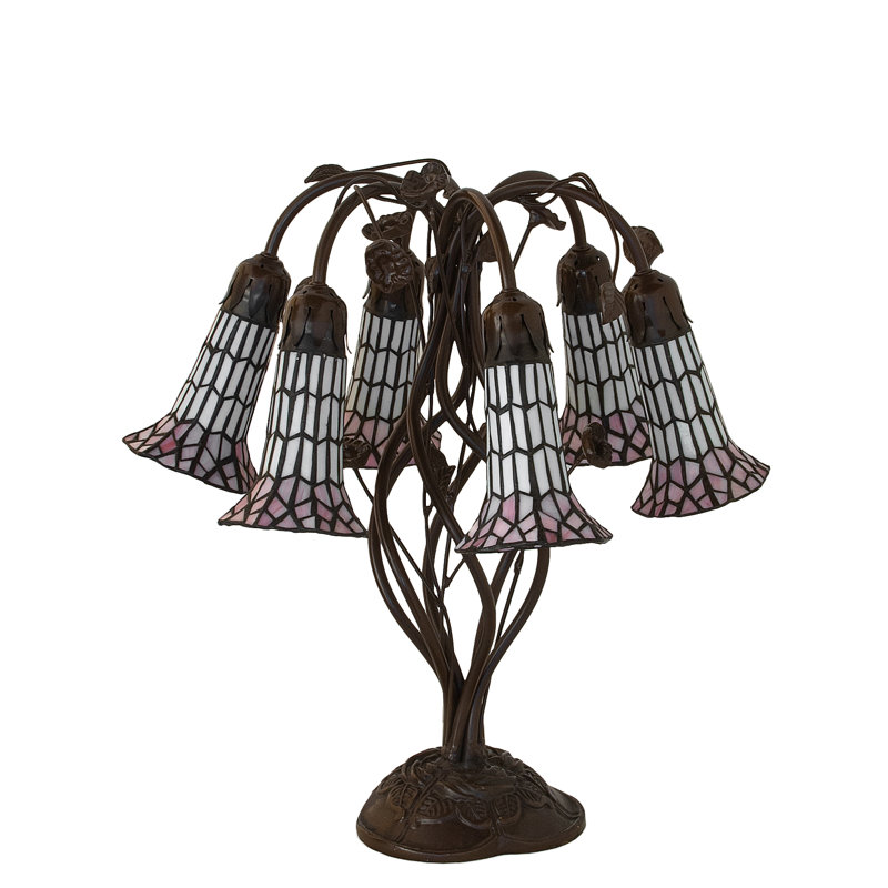 19" Black Table Lamp, Beige/Pink