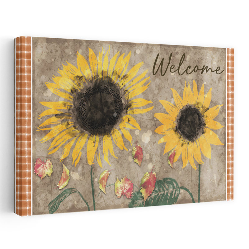 Welcome Welcome Sunflowers - Art contemporain de tournesols en automne, H 24 po x l 16 po