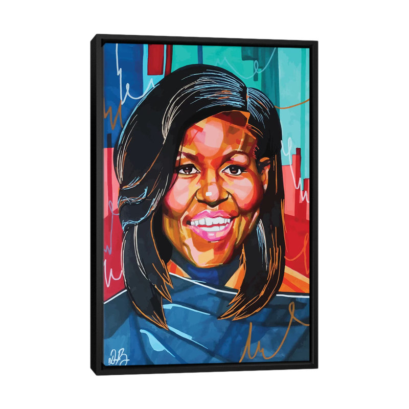 Michelle Obama - impression d'art graphique, Toile avec cadre noir, Pas de tapis, H 32 po x l 48 po x 1,5 po