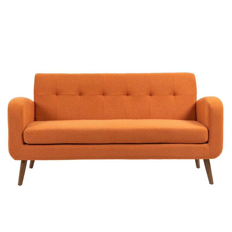 Causeuse rembourrée en tissu avec pieds en bois d'hévéa de 65 po Joeann, Mélange de polyester orange