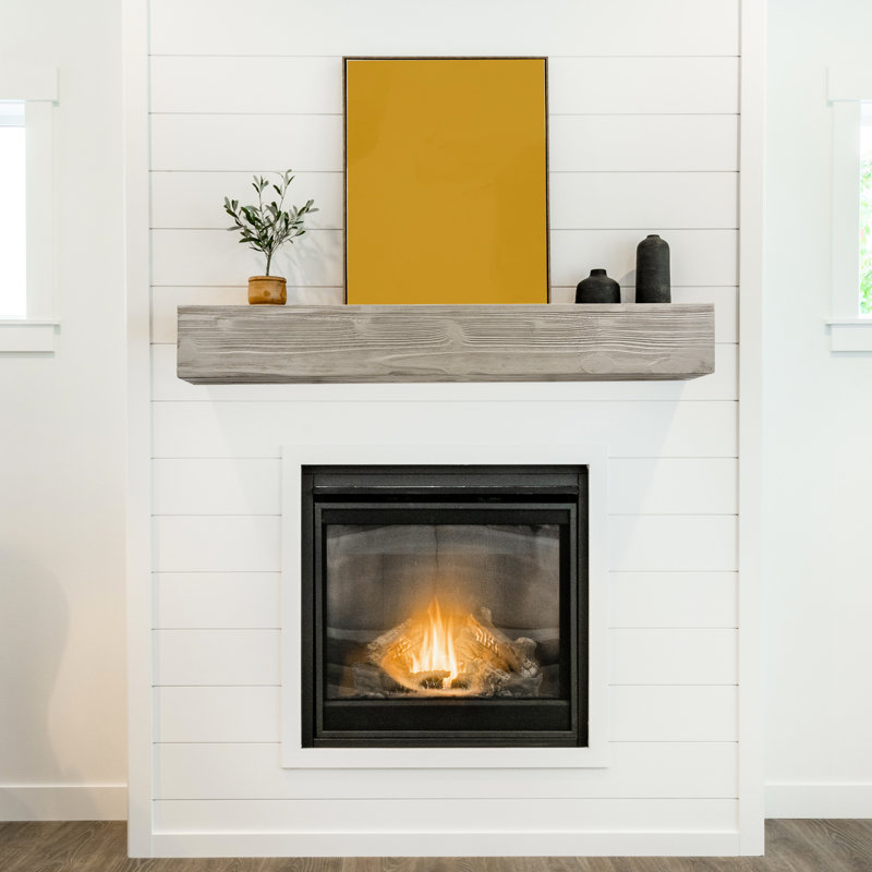 72" Rustic Wood Fireplace - & Floating Shelf For Home Decor