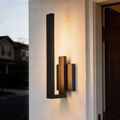 15 po Applique murale d'extérieur 1 lumière DEL noir sable intégrée - intensité variable 3000K, cote humide, style contemporain
