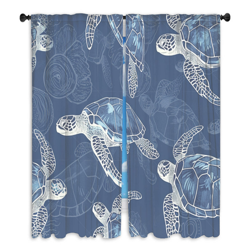Turtles Marine Life Room Darkening Curtain Pair, 40" W x 54" L
