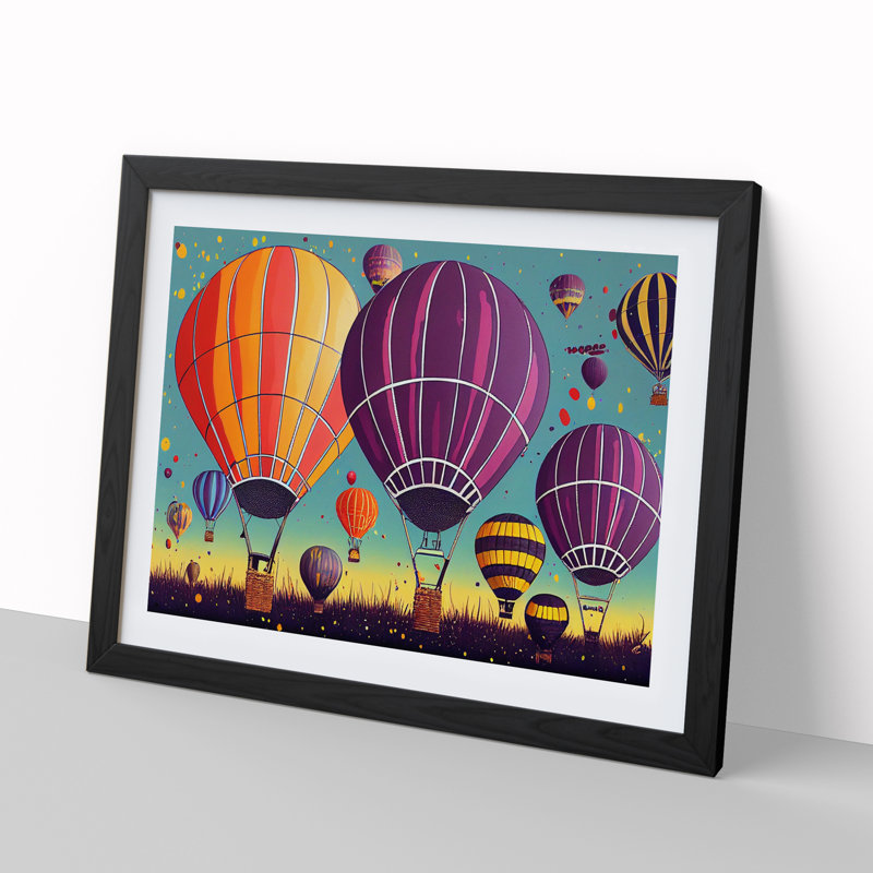 Splattered Hot Air Balloons Vol.1 - Framed Print, 46cm H x 64cm W x 2cm D, Black