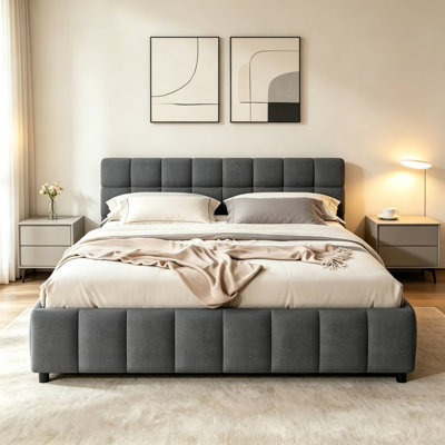 Queen Tufted Upholstered Storage Platform Bed Frame with 4 Side Drawers, No Box Spring Needed