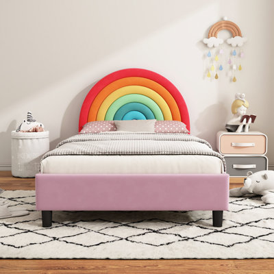 Rainbow Design Upholstered  Platform Bed Cute Style Princess Bed For Boys & Girls, Teens