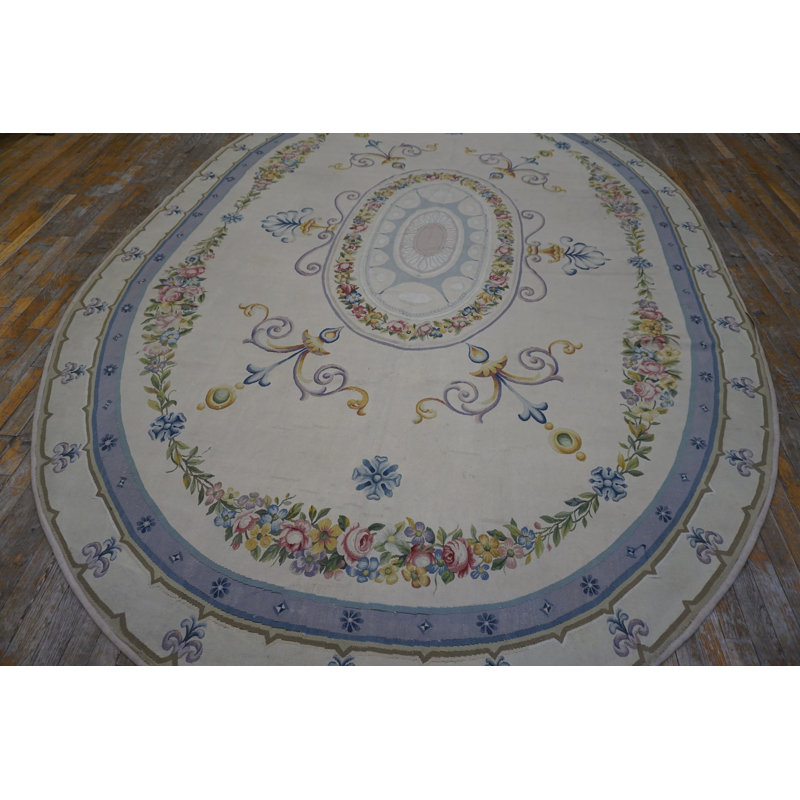 Oval Shape Antique Late 19th Century Room Size French Aubusson Carpet