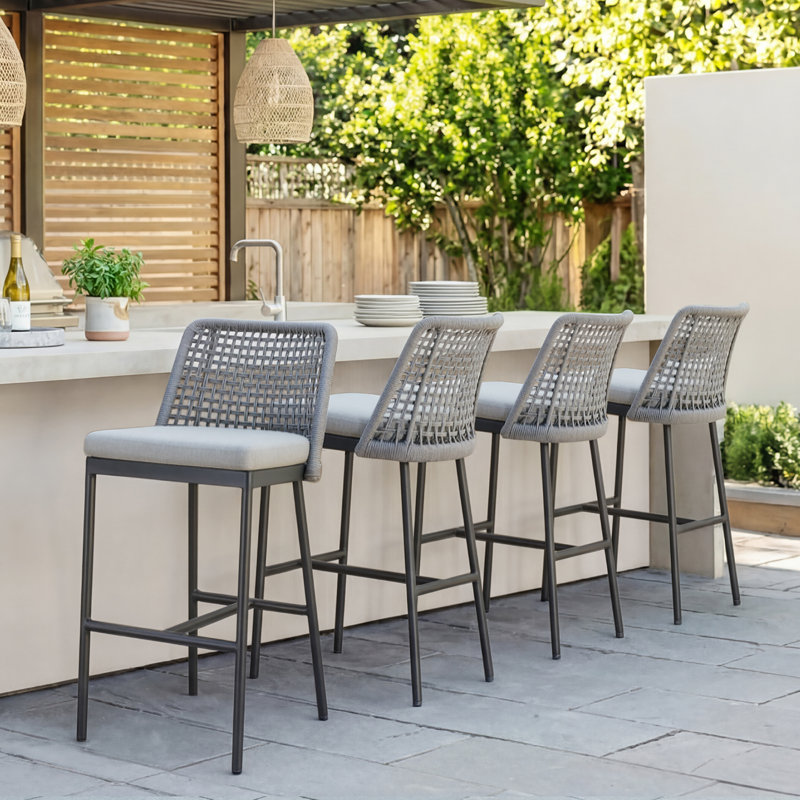 Deana Farrah Patio Bar Stool, Light Gray/Dark Gray
