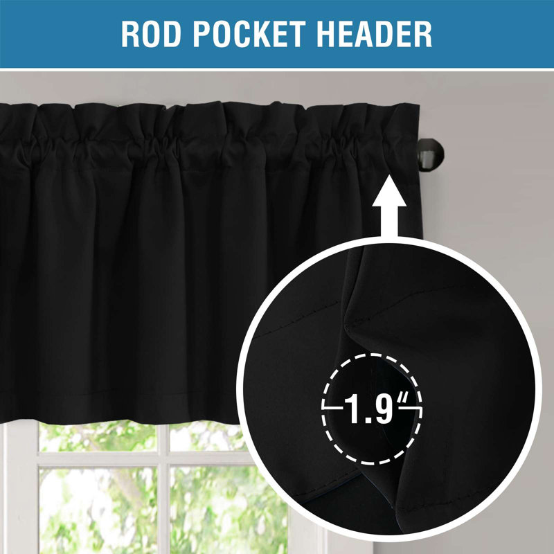 100% Blackout Curtain Valances for Kitchen Windows/Bathroom/Living Room/Bedroom Thermal Insulated Rod Pocket Valances for Windows, 4 Pack, 52" x 18"