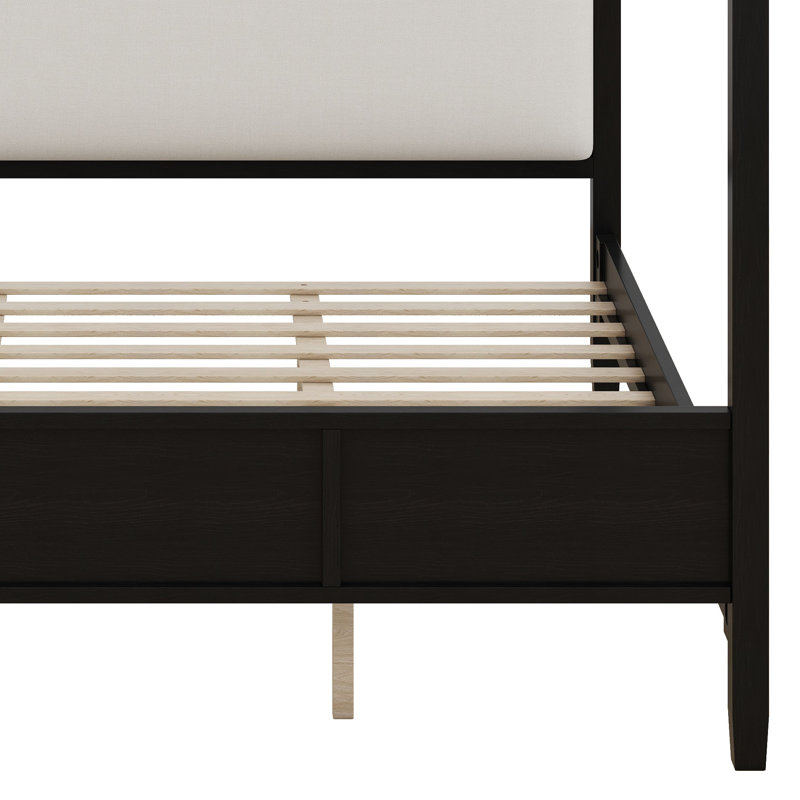 Lit à baldaquin avec tête de lit tapissier, lit plateforme en bois avec 4 affiches, King, Black