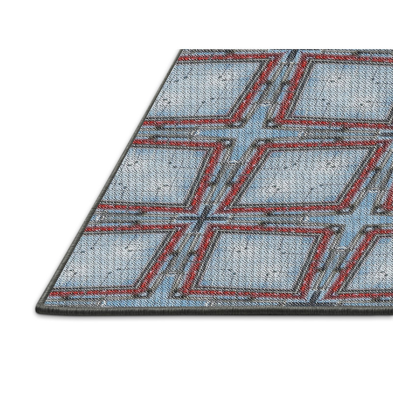Tapis bleu / rouge Power Loom, Rectangle 5 pi x 7 pi