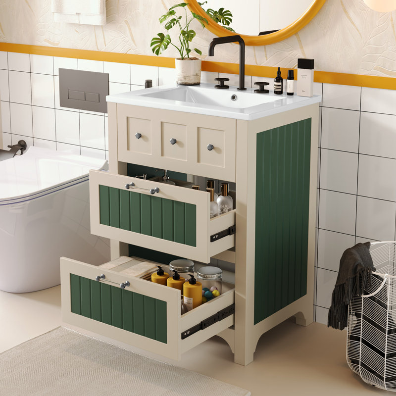 Meuble-lavabo de salle de bain avec lavabo en céramique et 2 tiroirs