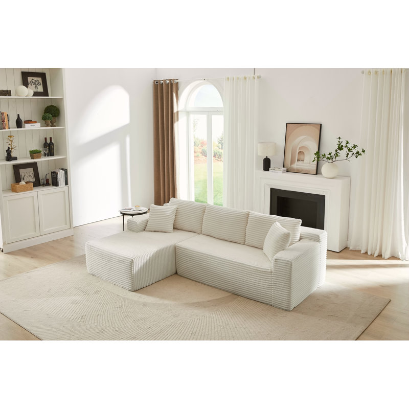 Canapé modulaire en L avec siège profond, sans assemblage requis, canapé-lit modulaire pour salon et chambre à coucher, blanc