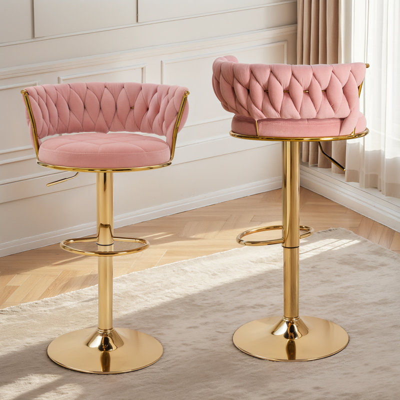 Ensemble de 2 tabourets de bar pivotants en velours, tabourets de bar réglables à hauteur de comptoir, chaises d'îlot de cuisine et chaises de bar rembourrées