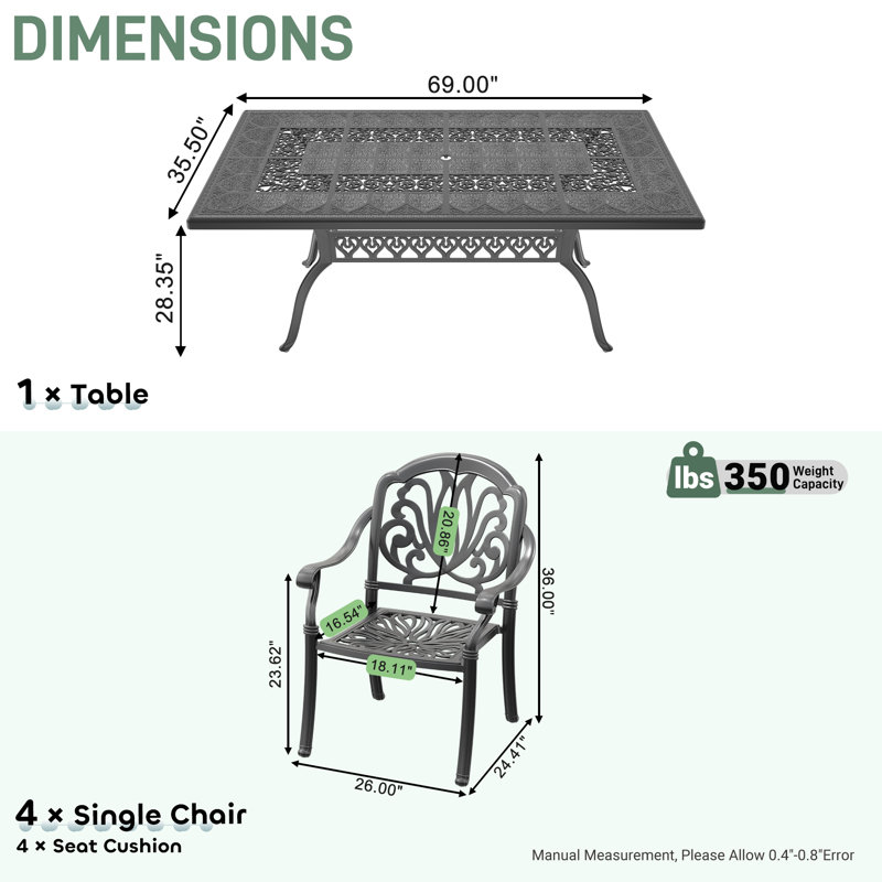 Ensemble repas de patio Tameia avec coussins bruns inclus, P 16,54 po x l 25,98 po x H 35,83 po, 4