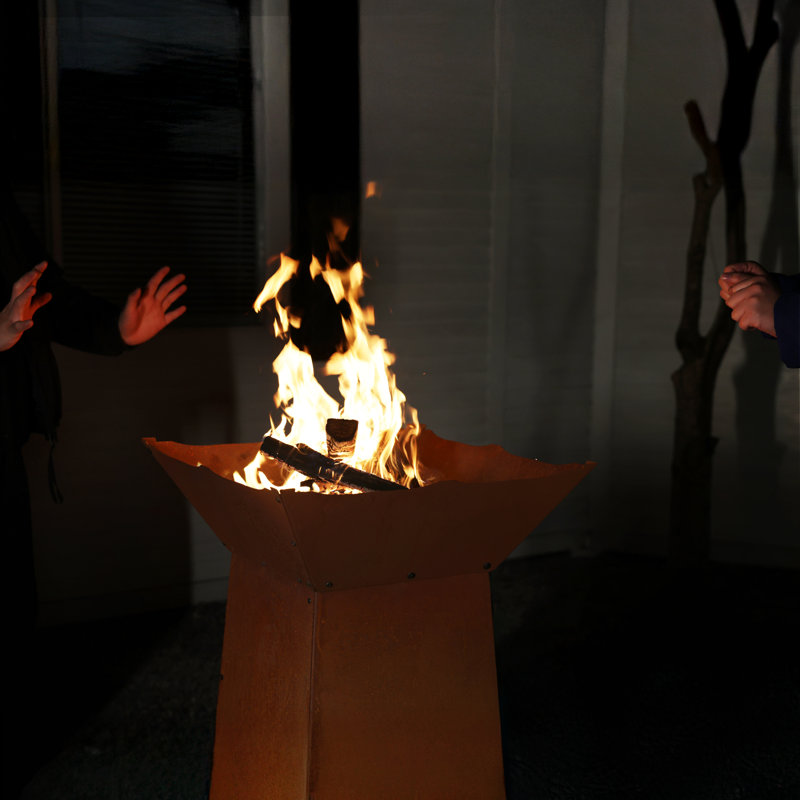 Aoodor  Rustic Corten Steel Fire Pit, 34.50" H x 23.80" W x 23.80" D