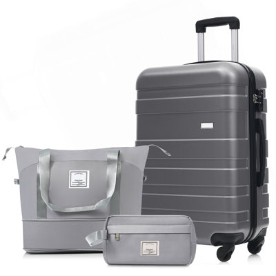 3-Piece Luggage Set  - 24In Checked Suitcase With TSA Lock Travel Duffel Bag Wet-Dry Toiletry Bag