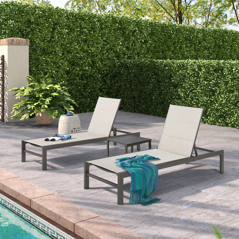 Allijah Outdoor Rust-Resistant Metal Chaise Lounge Set with Table , Cushion Included, Taupe